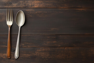 Fork and spoon placed on a wooden table