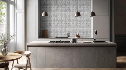  A minimalist kitchen with light gray cabinets
