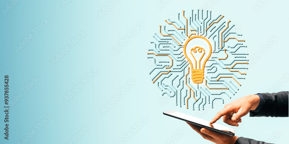 Aufkleber digital lightbulb icon representing innovative idea with circuit design on blue background.