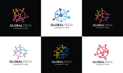 Collection of global technology vector logo icon templates connection concept created with lines