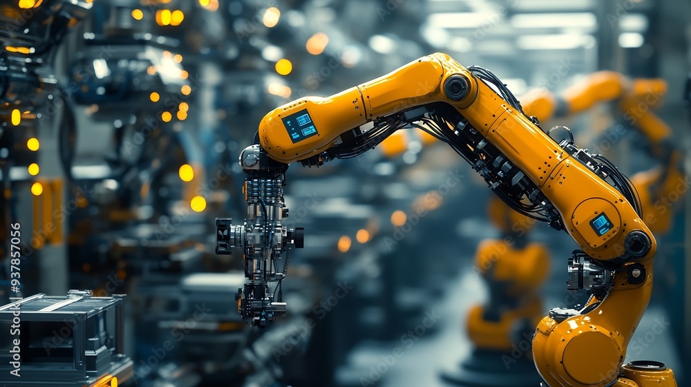 Poster mlp smart industry robot arms for digital factory production technology showing automation manufactu