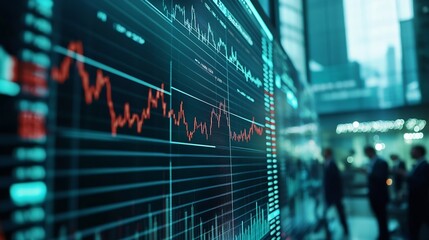 Charts group and stock market for man presentation and pointing of stats for growth and sales Boardroom employee and people in meeting for finance increase and multiple exposure of aud : Generative AI