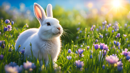 rabbit in field of wildflowers