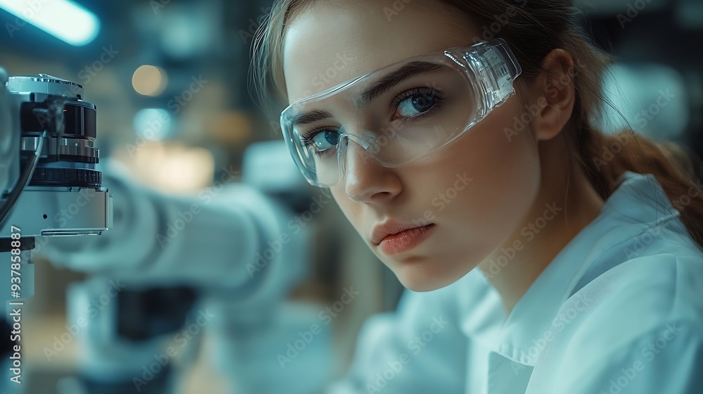 Poster industrial engineer working on robot maintenance in ai futuristic electronic technology factory fema