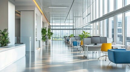 Contemporary open-plan office with ergonomic chairs and a bright, airy layout