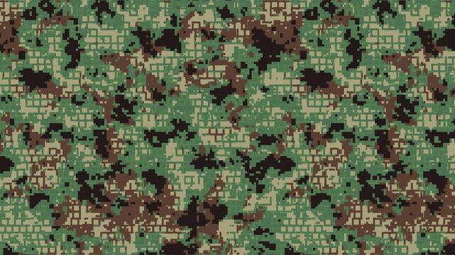 Military pixel flecktarn camouflage green grey woodland camo texture pattern horizontal banner illustration wallpaper