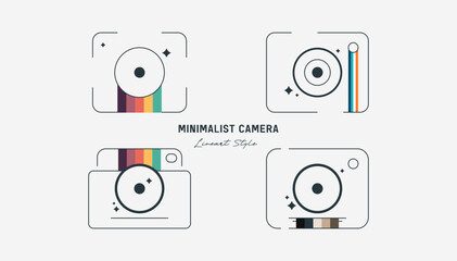 vector minimalist camera design with lineart style, thin lines and retro colored lines. Photography tools for photographers. simple outline style camera icon