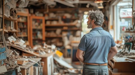 A small business owner reopening their shop after a natural disaster, illustrating the resilience of communities and individuals in rebuilding and starting anew