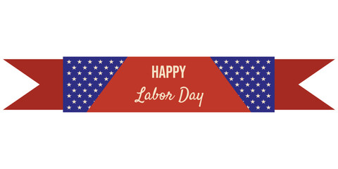 Happy Labor Day sign isolated transparent background. Holiday Ribbon in color of American flag. Template vector design for festive web social media art banner poster. EPS 10