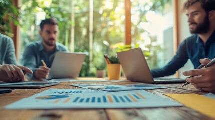 Co working conference Business team meeting present investor colleagues discussing new plan financial graph data on office table with laptop and digital tablet Finance accounting inves : Generative AI