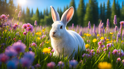 rabbit in field of wildflowers