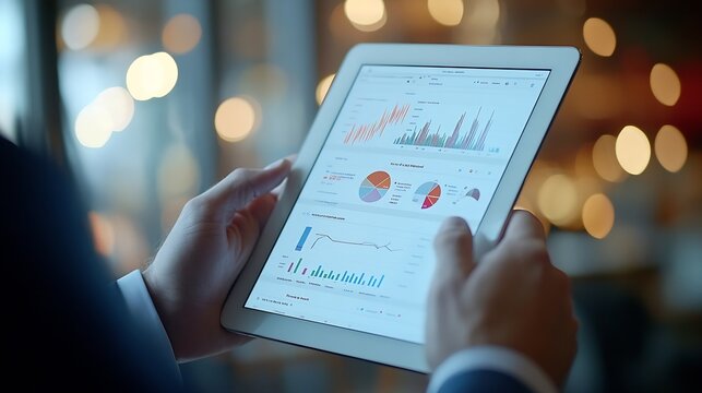 Business 2025 analytics tools charts and graphs with statistics to analyze business potential and forecast future development of companies growth Businessman using a tablet : Generative AI