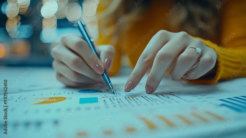 Poster finance banking and investment asset allocation budget management business woman calculating financi