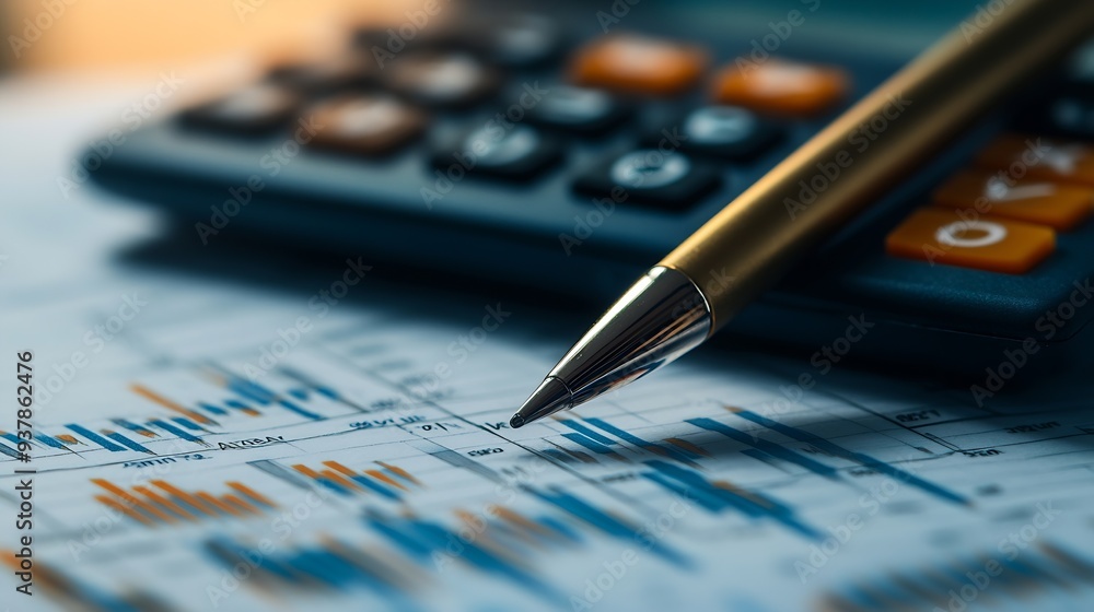 Aufkleber business finance budgeting and tax concept doing finances and calculating financial report with busi
