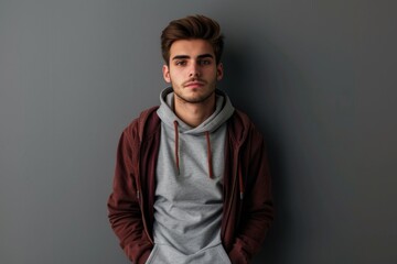 Fototapeta premium A young man dressed casually poses for a photo, looking relaxed