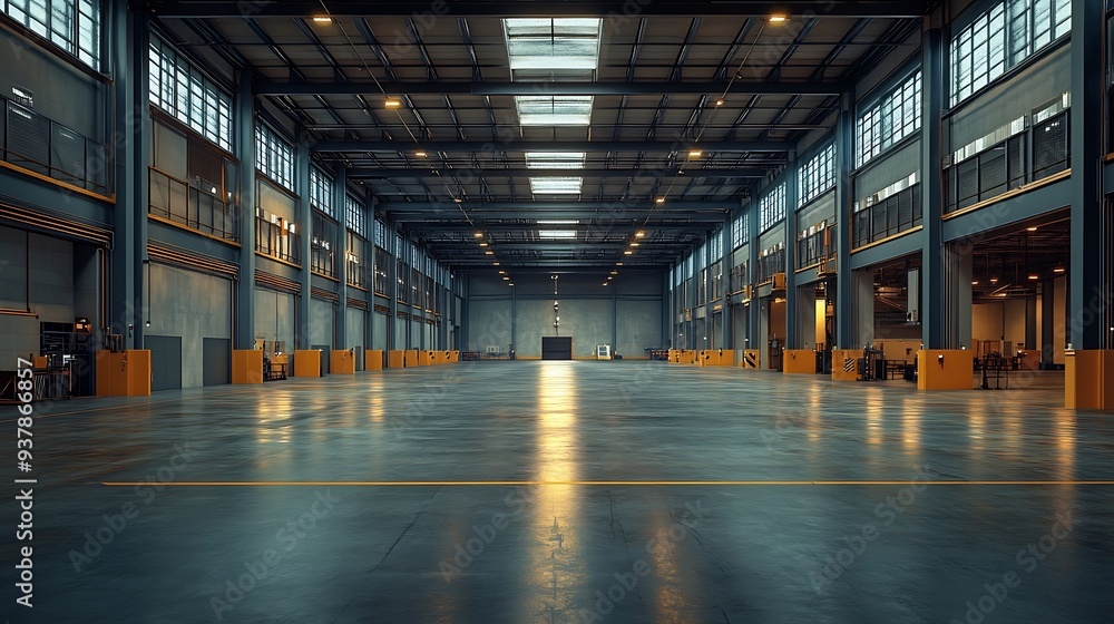 Poster large factory workshop space building : generative ai