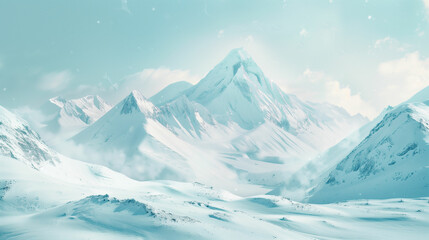 Fototapeta premium Snowy mountain range landscape under a clear winter sky