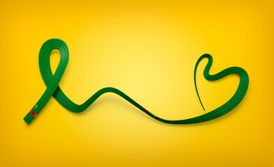 Flag Of Turkmenistan Heart Shape Wavy Awareness Ribbon Flag On Yellow Background 3d Illustration