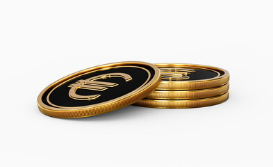 Sleek Golden And Black European Euro Coins Rounded Coins Stack On White Background 3d Illustration