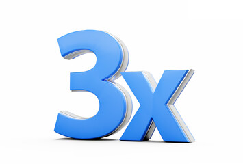 Blue 3x Symbol Three x Or 3 Times For Advertising And Dynamic Sales Presentations 3D Illustration