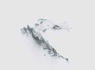 Croatia Map Gray And White Shaded Relief Textured Map On White Background 3D Illustration