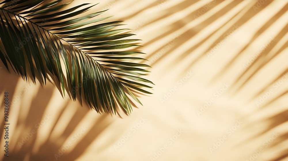 Leinwandbilder natural palm leaf shadow on light beige sandy color background banner with copyspace summer minimal 