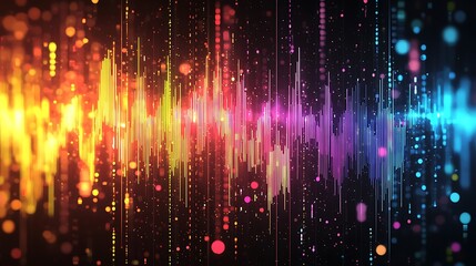 Abstract colorful sound wave background with bokeh lights, illustrating the vibrant and dynamic energy of sound and light in a visually engaging design.