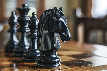 A detailed view of a horse-shaped chess piece, useful for illustrations and designs