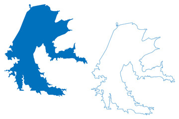 Fototapeta premium Lake Roseires Dam (Africa, Republic of the Sudan, North Sudan) map vector illustration, scribble sketch map
