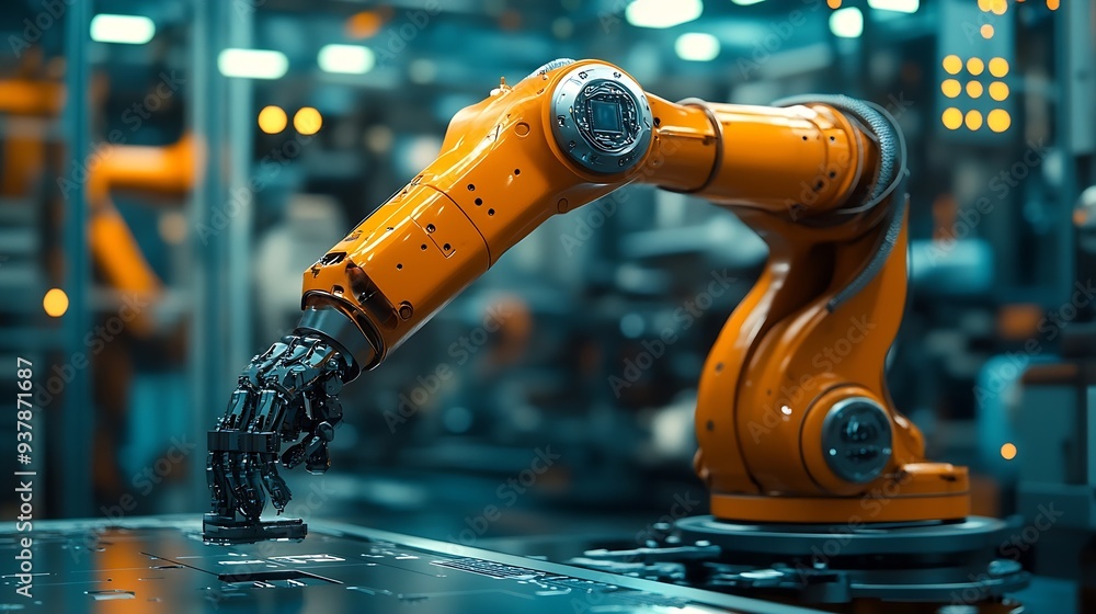 Fototapete mlp advanced robot arm system for digital industry and factory robotic technology automation manufac