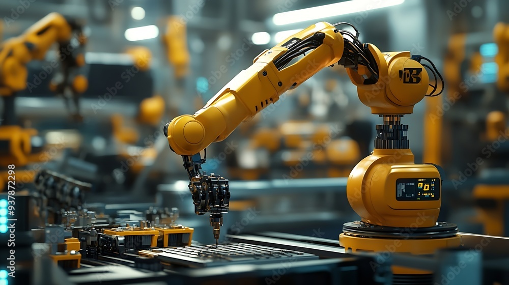 Poster mlp smart industry robot arms for digital factory production technology showing automation manufactu