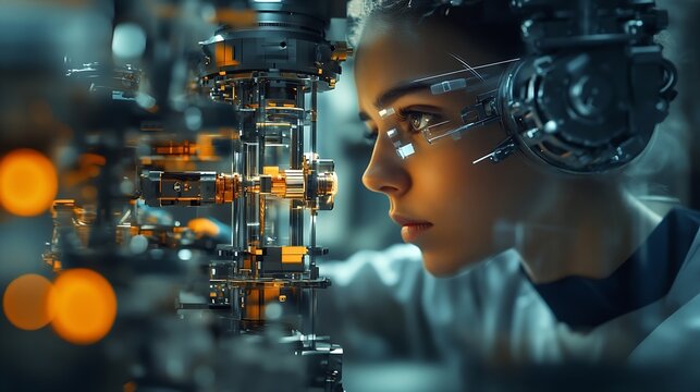 MLP Mechanized industry robot arm and factory worker double exposure Concept of robotics technology for industrial revolution and automated manufacturing process : Generative AI