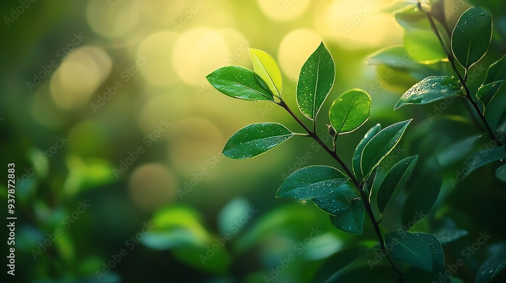 Poster Nature view of green leaf on blurred greenery background in garden with copy space using as background natural green plants landscape ecology fresh wallpaper : Generative AI