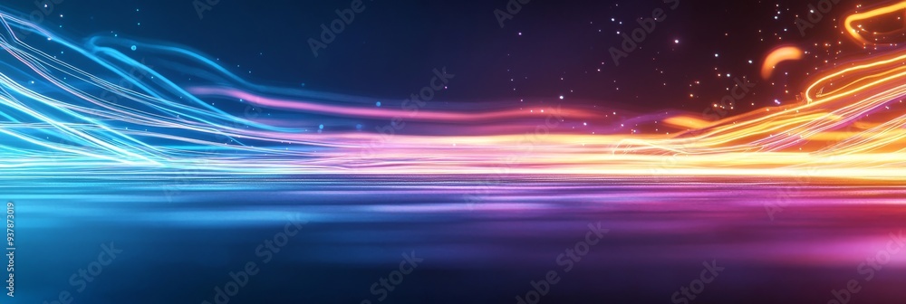 Poster futuristic neon gradient abstract illustration with light trails and particle effects for technology
