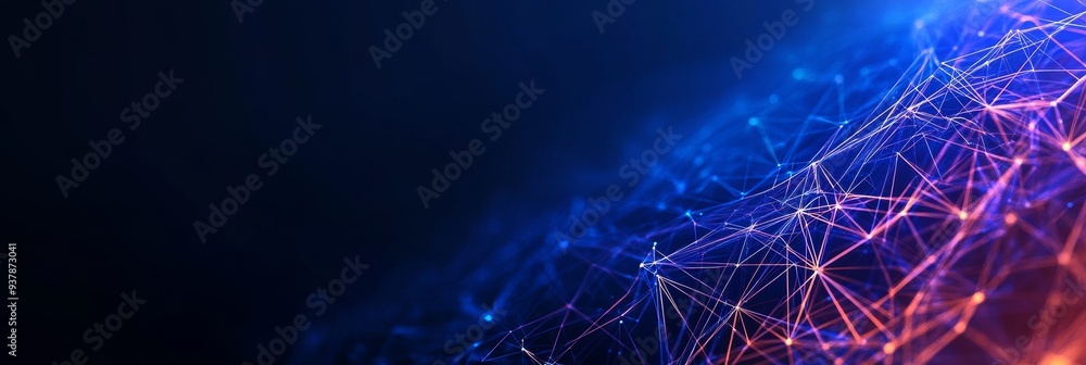 Poster futuristic digital abstract background with geometric shapes and particle effects in blue and purple