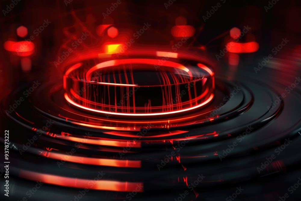 Poster A detailed view of an illuminated round shape with bright red lights