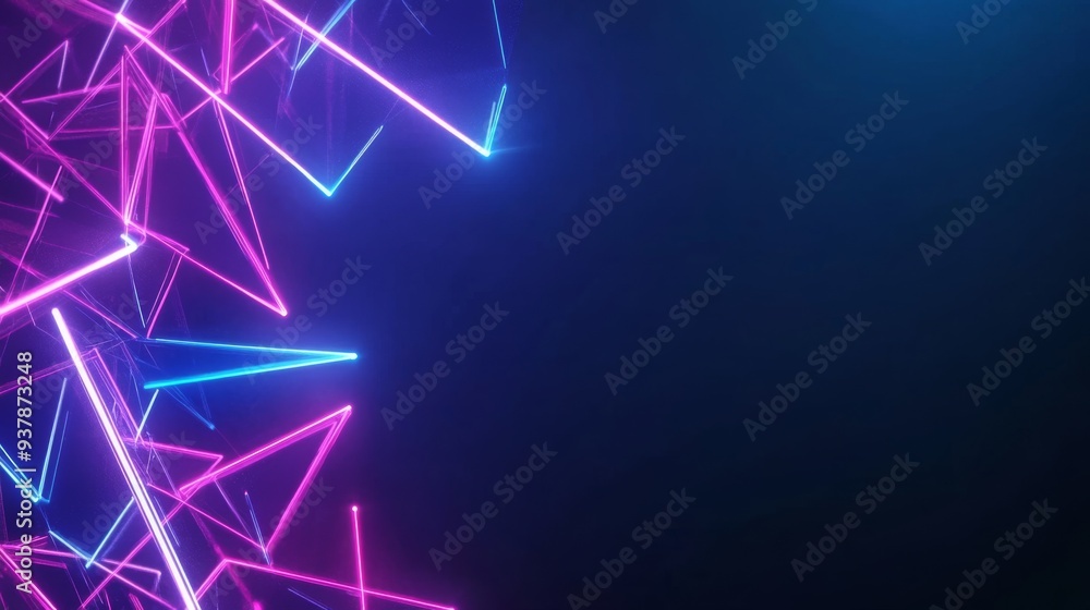 Poster futuristic neon technology background with glowing waveforms and geometric shapes for science presen