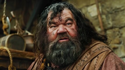 Intense Portrait of a Bearded Man in Medieval Costume