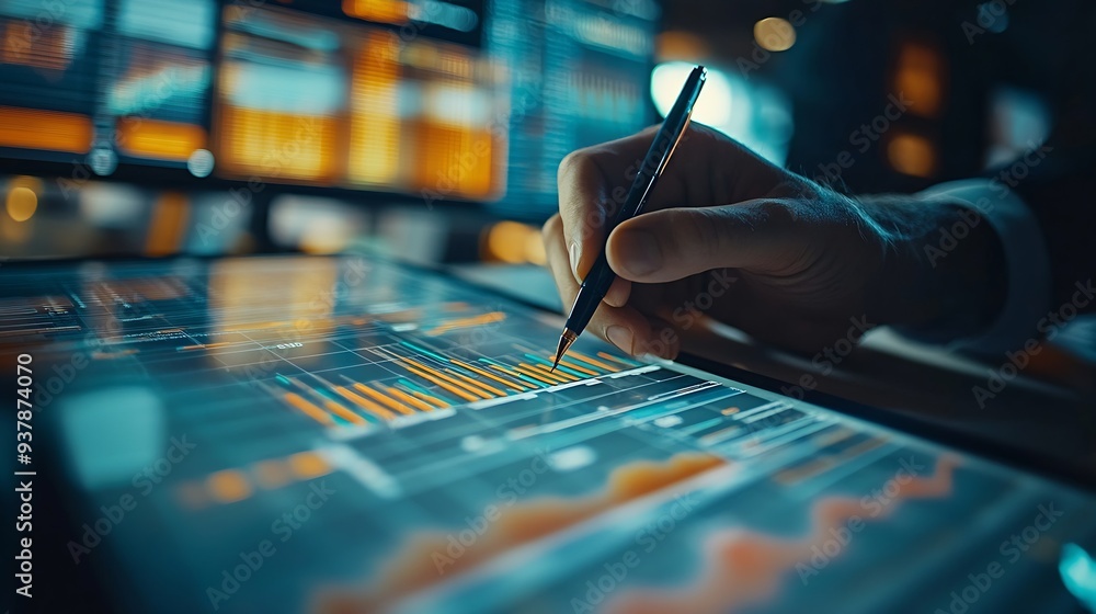 Poster business data analysis finance and investment concept investor analyzing sale data with financial gr