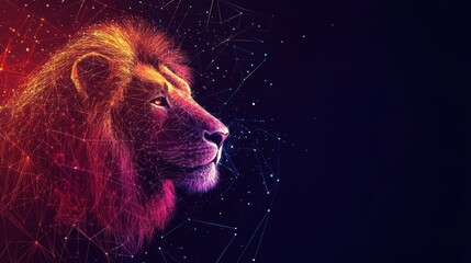 Naklejka premium Tech concept lion silhouette formed by interconnected nodes