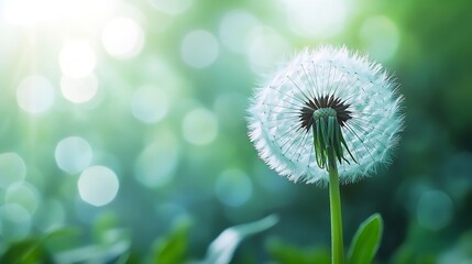 White dandelion in a summer forest Macro image shallow depth of field Abstract summer nature background : Generative AI