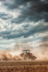 Naklejka premium Agricultural equipment working in the countryside, suitable for use in farming or rural scenes