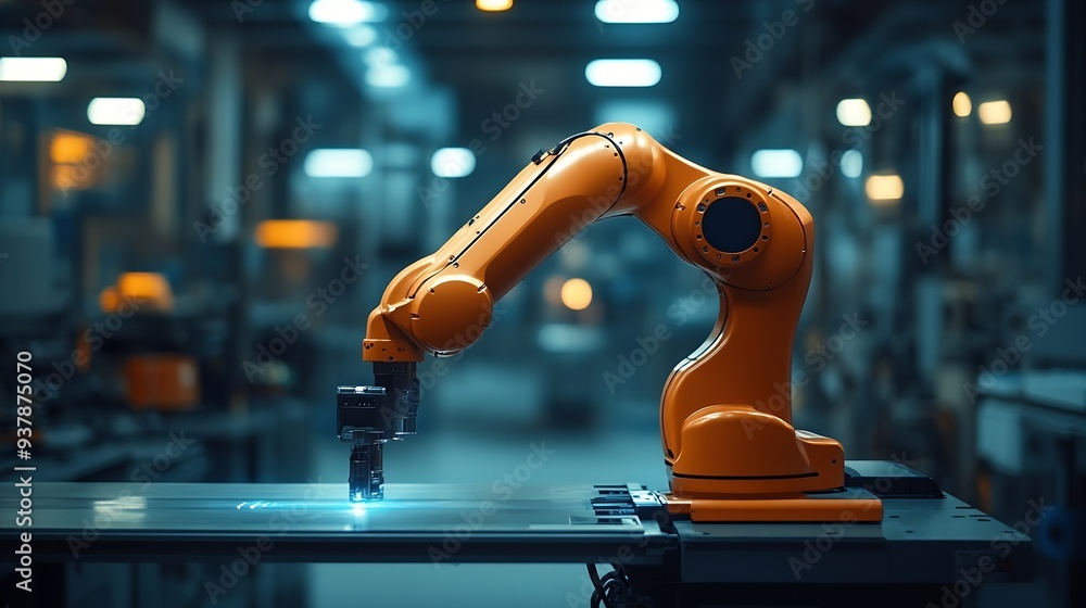 Poster Industry 40 Engineer use monitoring system software and record data of ai robotics automatic arms machine working on network in intelligent factory Ai Machine learning Digital manufact : Generative AI