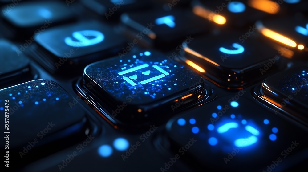 Poster DeFi Decentralized Finance  blockchainbased form of finance that does not rely on central financial intermediaries technology concept button on keyboard : Generative AI