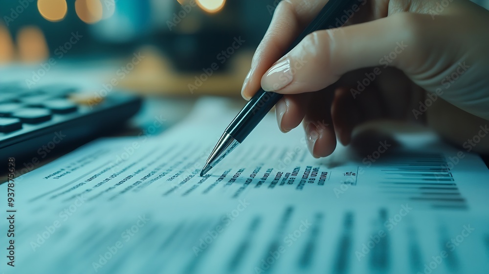 Aufkleber Finance banking and investment Asset allocation budget management Business woman calculating financial report cost control and budgeting with business data graph growth chart Tax and b : Generative AI