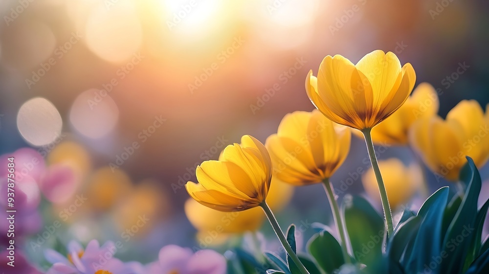 Poster Nature background with spring flowers Selective and soft focus Close up : Generative AI