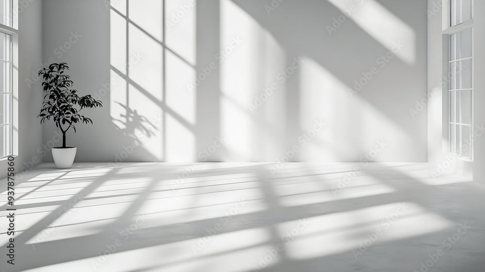 Aufkleber Minimal abstract light gray background for product presentation Soft shadow and light from windows on white wall : Generative AI