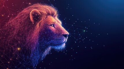 Naklejka premium Digital lion silhouette made of interconnected points and lines