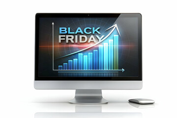 3D Desktop Monitor with Holographic Sales Graph concept as Horizontal shot of a desktop monitor on a white background with a glowing holographic sales graph floating above the screen offering a tech s