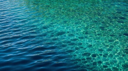 Close-up of clear ocean water with unique circular patterns created by sunlight reflections. The turquoise and emerald hues blend beautifully, showcasing the tranquil and pristine water surface.